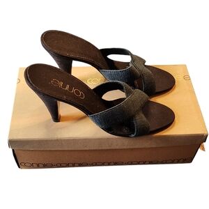 Vintage Connie Jewel Blue Stretch Fabric Sandal Heels Size 8M w/Original Box